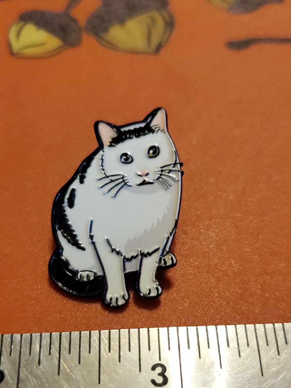 White and Black Meme Cat Enamel Pin - Cute Cat Accessory - Picture 2 of 4